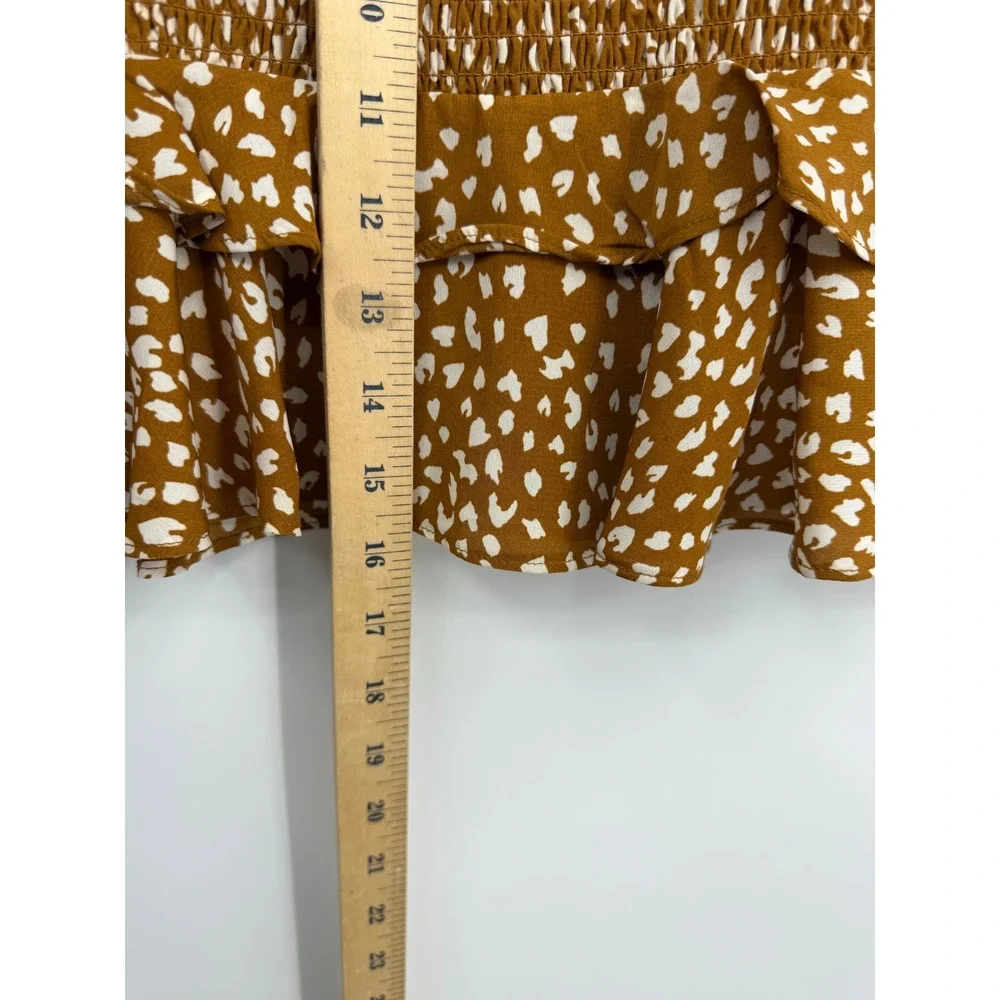 ACOA Smocked Ruffle Mini Skirt Womens Small‎ Brown Animal Print ACE60021